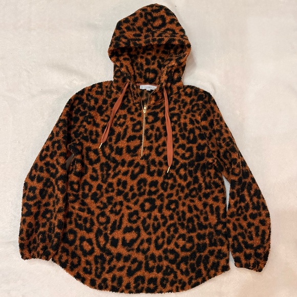 LOFT Leopard Print Sherpa Hoodie size L - Picture 4 of 6